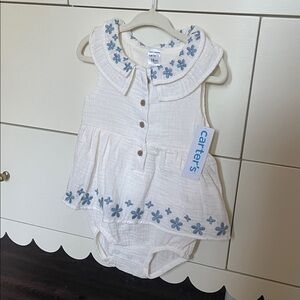 Carter's White Dress-Style Bodysuit with Blue Floral Trim